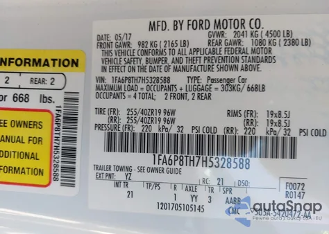 2017 Ford Mustang Ecoboost из США, поврежденный, VIN 1FA6P8TH7H5328588